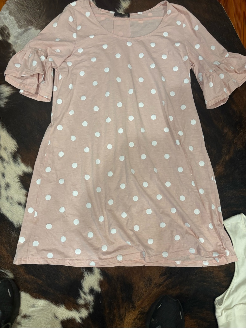 Suzanne Betro Pink Polka Dot Ruffle Sleeve Casual Dress